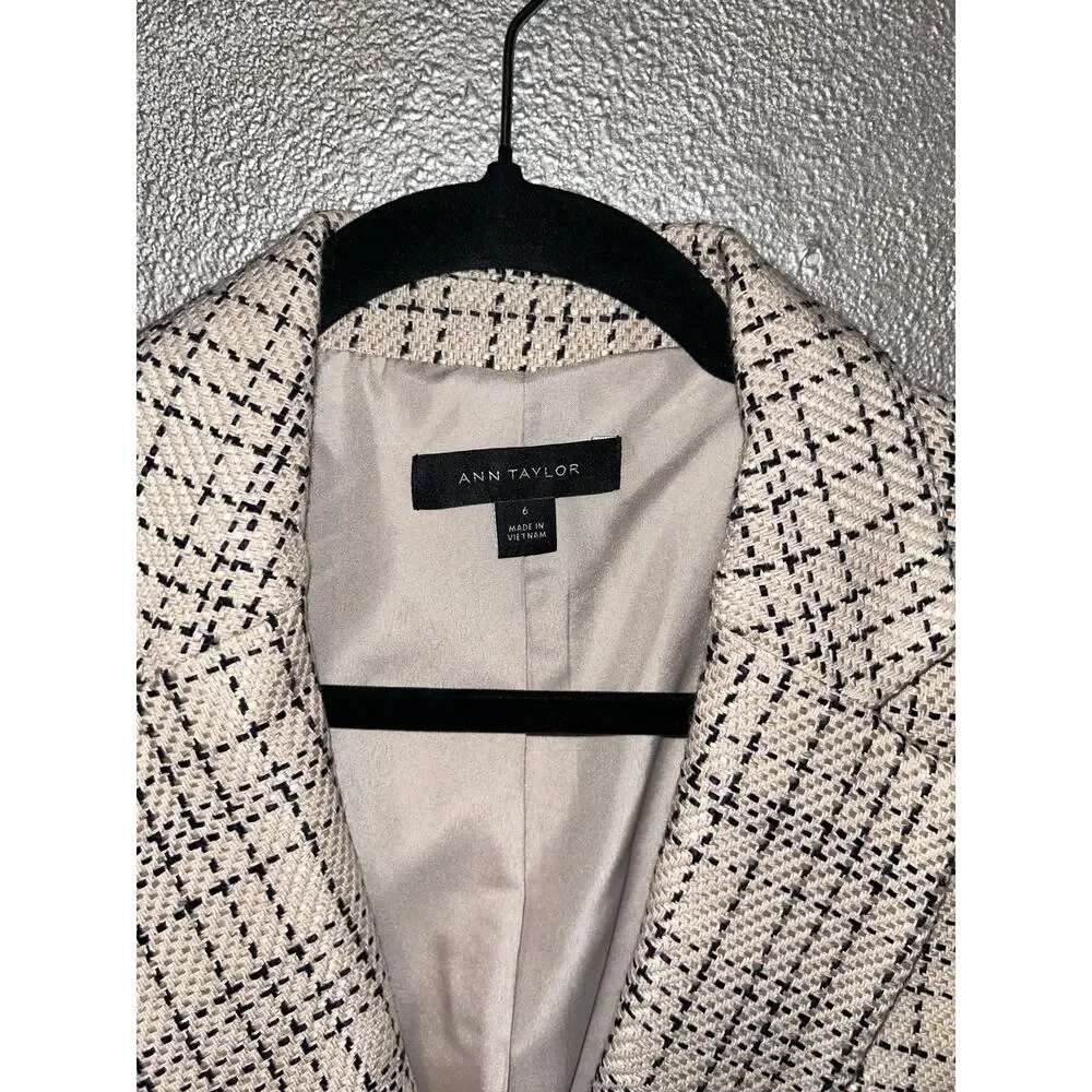 Ann Taylor Tweed Blazer Size 6 Black Cream Career Jacket NWOT Double Breasted